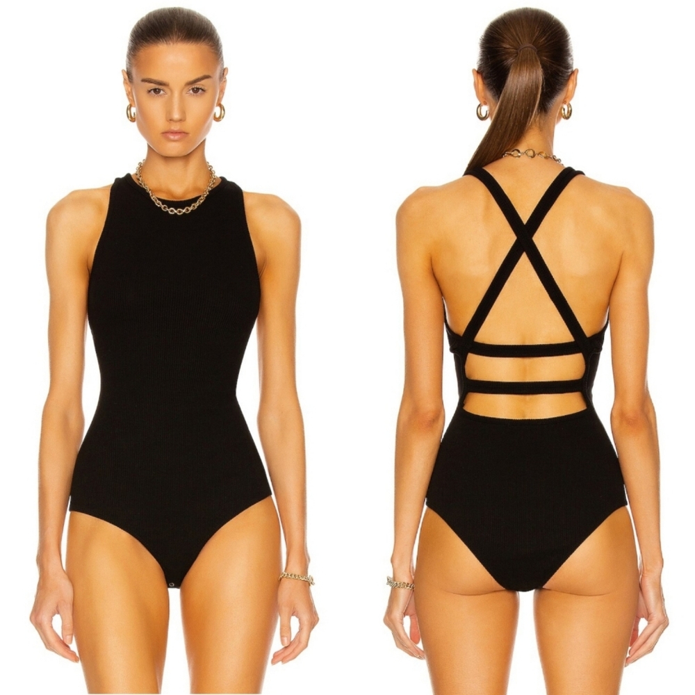AGOLDE “Nova Band” Banded Strappy Back Bodysuit Black | Women’s Size Medium